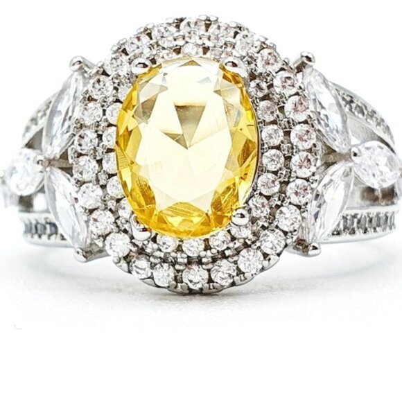 🔥Noble Hollow Beautiful Oval Crystal Royal Yellow CZ Ring for Women, L073 - Picture 5 of 9